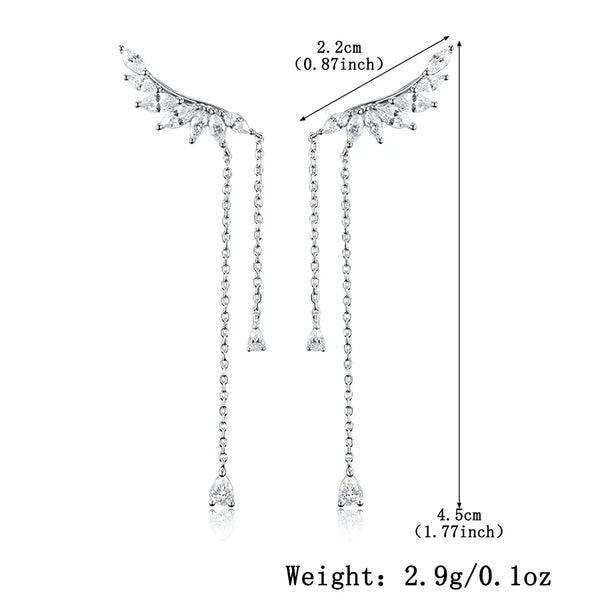 Feather Zircon Drop Earrings | 925 Sterling Silver