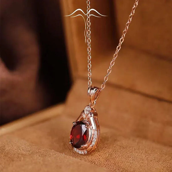 Red Floral Pendant Necklace | Copper