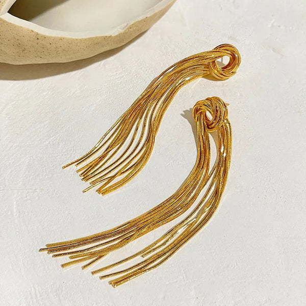 Gold-Plated Tassel Drop Earrings | Copper