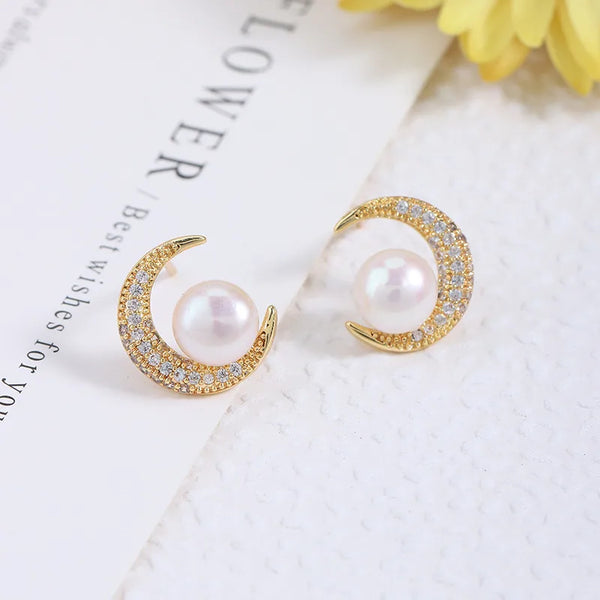 Zircon Freshwater Pearl Stud Earrings | 925 Sterling Silver