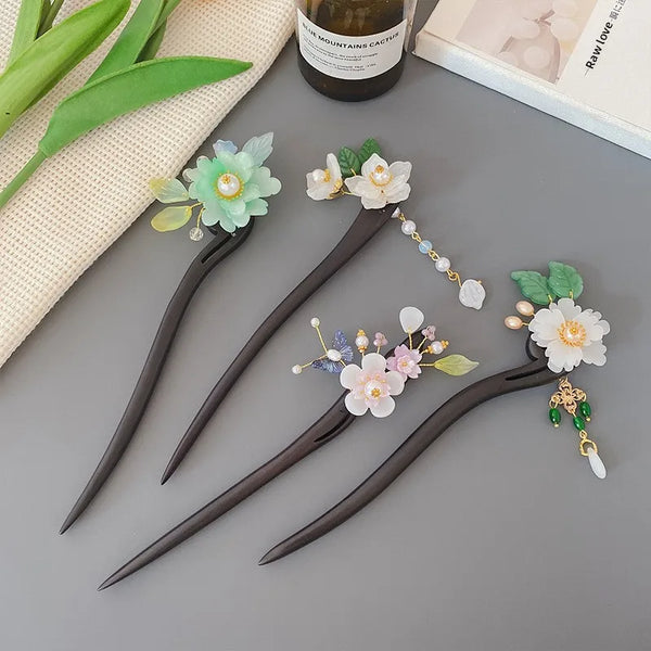 Chinoiserie Floral Hairpin Headband | Wood