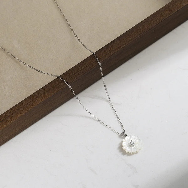 White Floral Pendant Necklace | 925 Sterling Silver