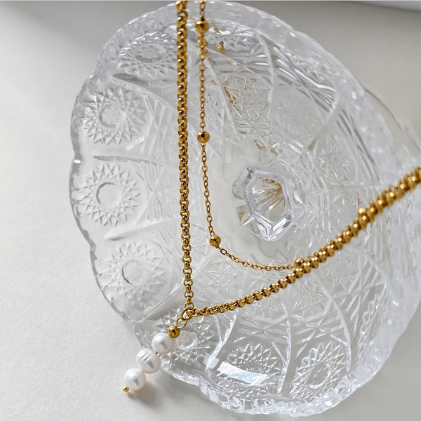 Gold-Plated Artificial Pearl Necklace | Stainless Steel