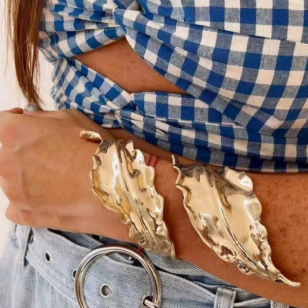 Gold-Plated Leaf Bangle Bracelet | Alloy